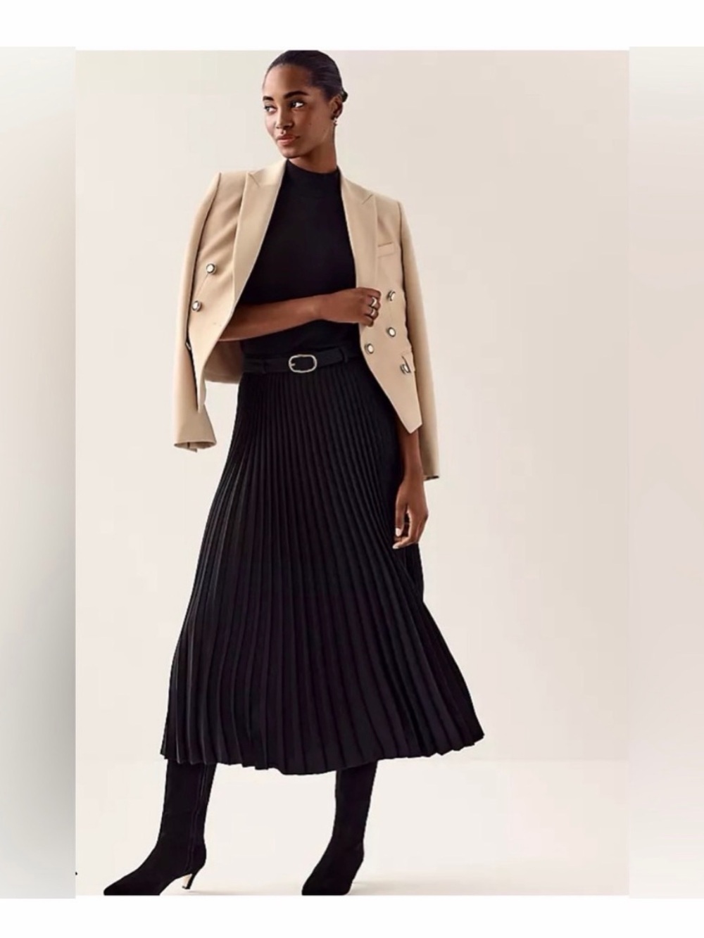 New Ann Taylor Belted Pleated Midi Skirt Color black Size 8
